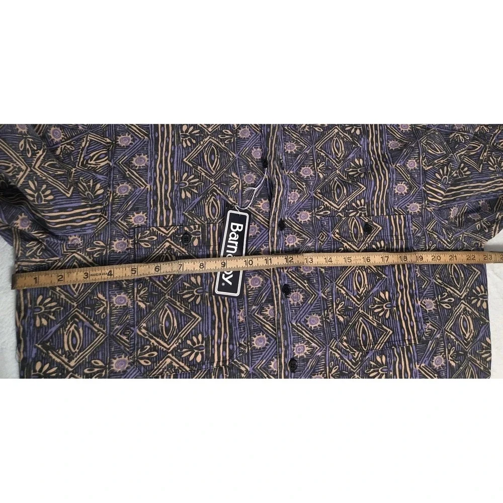 Barnaby 100% Cotton Geometric Short Sleeve Button-Up Shirt M Blue 90's Era